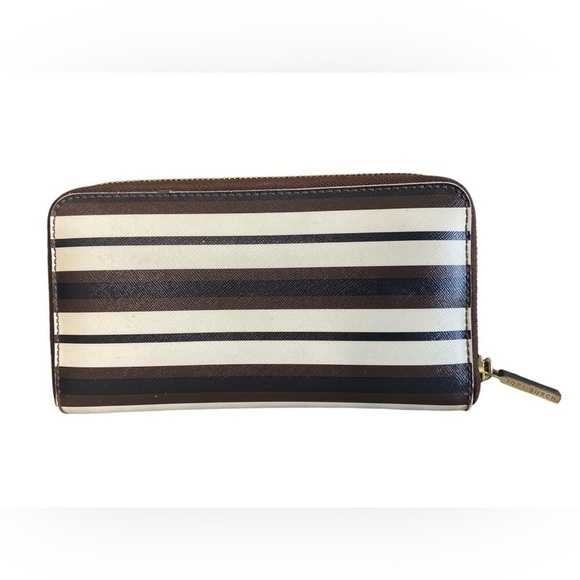 Tory Burch Women’s Classic Zip Around Wallet Robinson Stripe Gold Zipper - Picture 2 of 10
